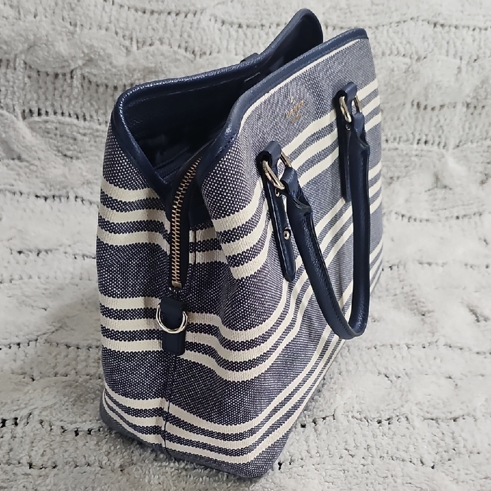 Kate Spade Larchmont Avenue Evangelie Blue And White Striped Purse - Picture 2 of 11